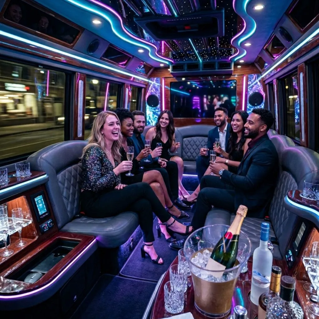 Night Out limo service toronto luxury limo interior with ambient lighting